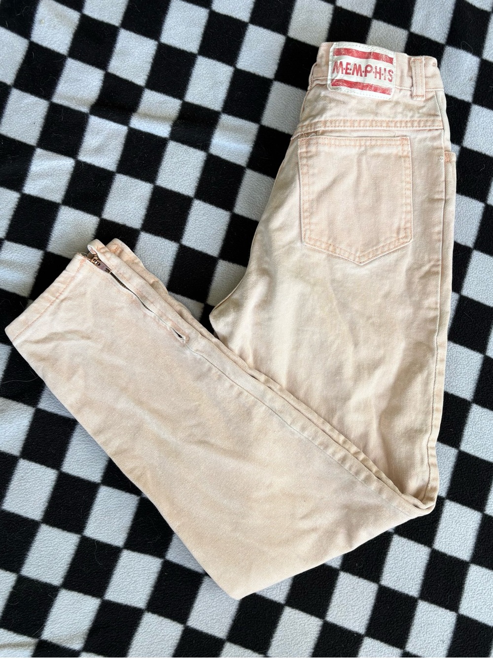 Vintage Memphis Blush Pink High Rise Jeans Women’s Ankle Zip Tapered mom Jeans